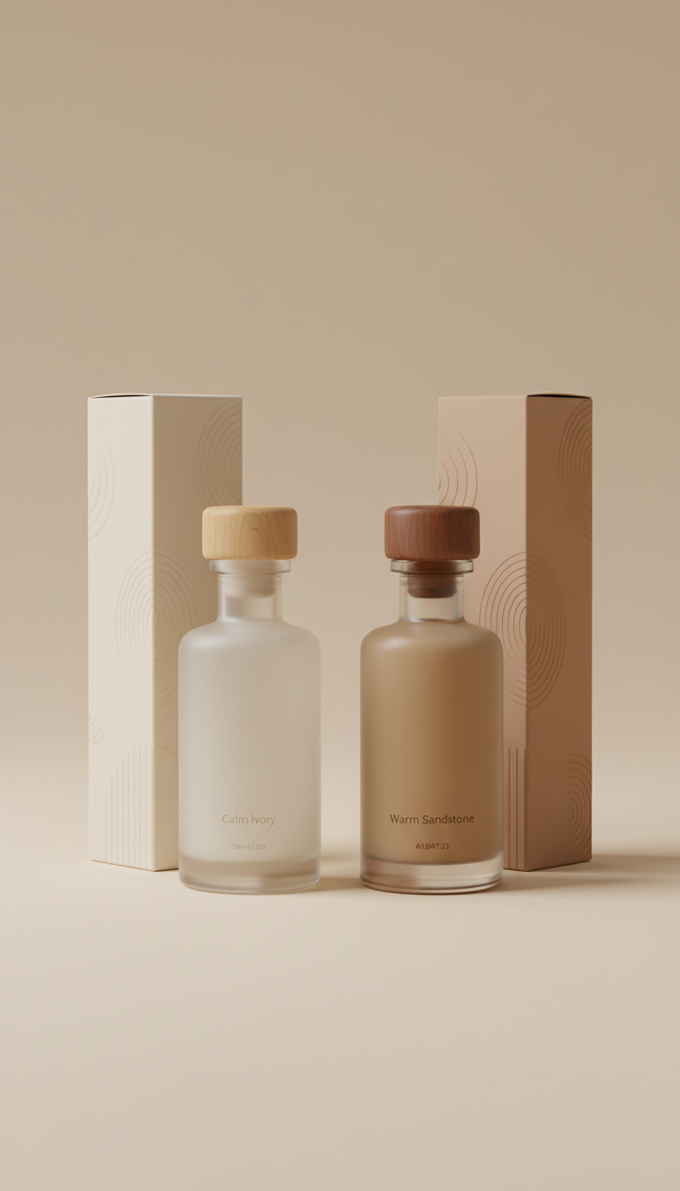 Quiet Wisdom scented elixir., Capture the products at a 3/4 angle to highlight the elegant design of the glass bottles and...